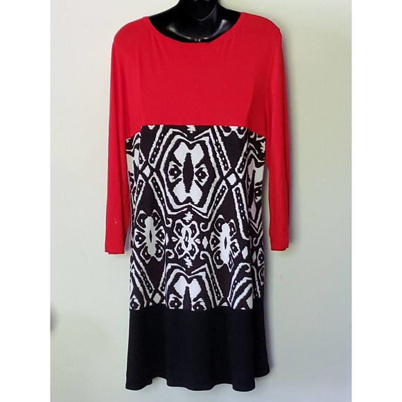 Midnight Velvet Long Sleeve Color Block Red Black White High Low Hem Large - Picture 7 of 11
